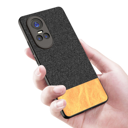 KAPA Soft Fabric & Leather Hybrid Protective Back Cover for Oppo Reno 10 / Reno 10 PRO (5G) | Shockproof Slim Hard Anti Slip Back Case (Black , Brown)