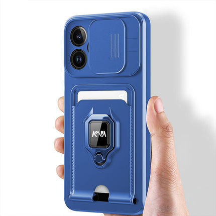 Bisen Back Cover for Apple iPhone 12 PRO MAX ,Inbuilt Camera Slider,Ring Stand and Card Pocket Shockproof Slim Bumper Back Case (Blue)