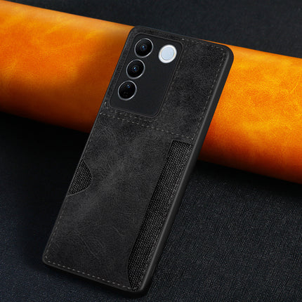 Mobizang Razor Wallet Back Case for Vivo V27 (5G) / Vivo V27 PRO (5G) | Slim PU Leather & Fabric Cover with Inbuilt Card Pocket (Black)