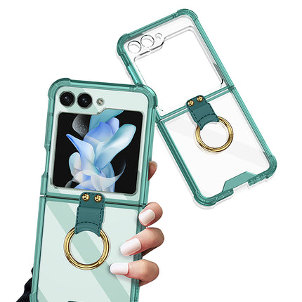 Mobizang Clear Airbag Ring Back Case for Samsung Galaxy Flip5 / Z Flip 5 ,Transparent Shockproof Slim Hard Protective Cover (Green)