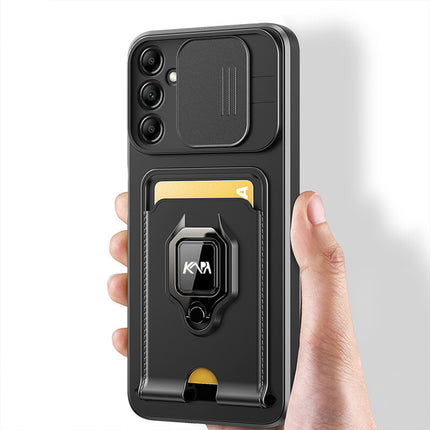 Mobizang Bisen Back Cover for Samsung Galaxy A54 (5G) | Inbuilt Camera Slider Ring Stand and Card Pocket Shockproof Slim Bumper Back Case (Black)