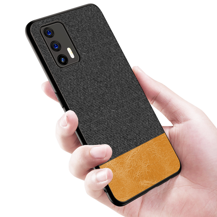 Soft Fabric & Leather Hybrid Protective Case Cover for Realme X7 Max (Black,Brown)