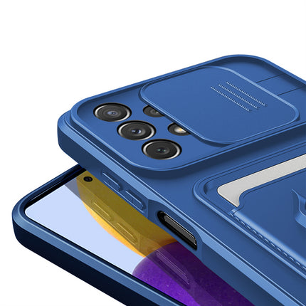 Bisen Back Cover for Samsung Galaxy A53 (5G) , Inbuilt Camera Slider ,Ring Stand and Card Pocket Shockproof Slim Bumper Back Case (Blue)
