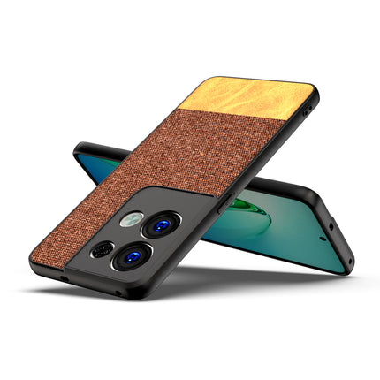 Mobizang Soft Fabric & Leather Hybrid Protective Back Case Cover for Oppo Reno 8 PRO (5G) (Brown)