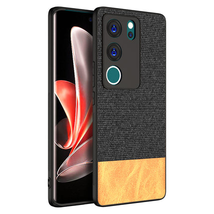 Mobizang Soft Fabric & Leather Hybrid Protective Back Cover for Vivo V29 (5G) / Vivo V29 Pro (5G) | Shockproof Slim Hard Anti Slip Back Case (Black::Brown)