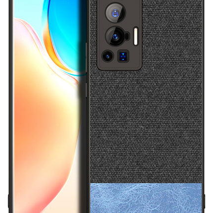 Soft Fabric & Leather Hybrid Protective Case Cover for Vivo X70 PRO (Black,Blue)