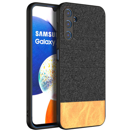 Mobizang Soft Fabric & Leather Hybrid Protective Case Cover for Samsung Galaxy A14 (5G) | Shockproof Slim Hard Anti Slip Back Case (Black,Brown)