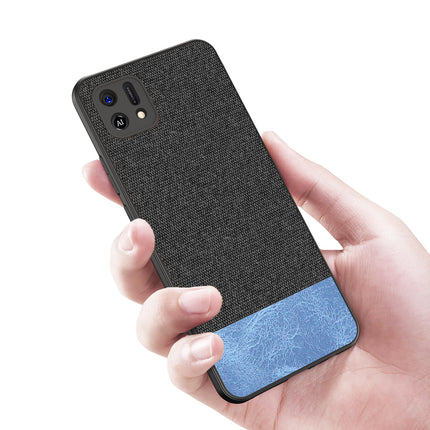 Soft Fabric & Leather Hybrid Protective Case Cover for Oppo A16K (Black ,Blue)