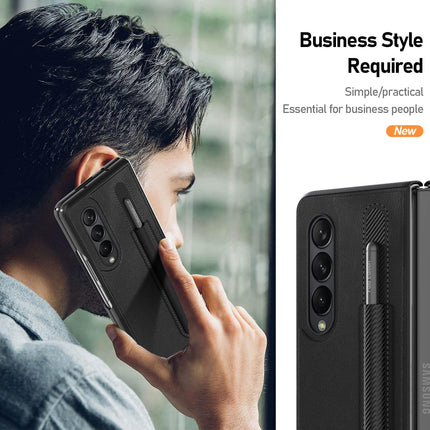 Leather Case With S Pen Holder for Samsung Galaxy Z Fold3 , 360 Full Body Protection Cover, Black