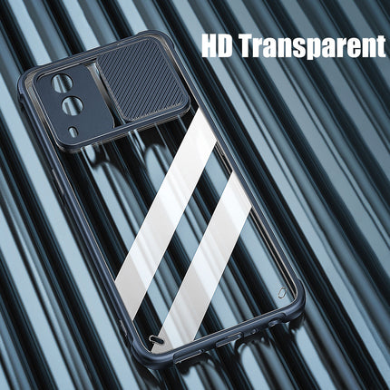 Slider Back Cover for Vivo V21E , [Military Grade Protection] Shockproof Slim Clear Camera Shield Bumper Back Case (Blue)