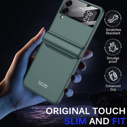 Mobizang Ultra Thin Back Cover for Galaxy Z Flip4 , Magnetic Hinge Protection and Inbuilt Glass Window Protection , Green