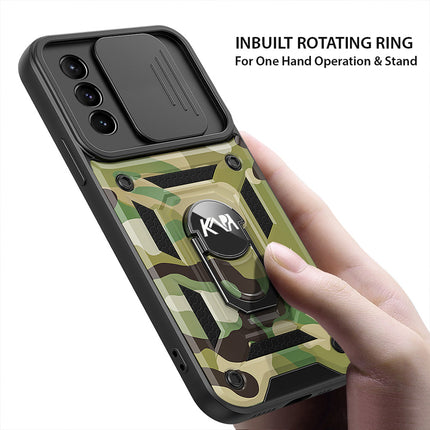 Tank Back Cover for Samsung Galaxy S21 Plus , Inbuilt Ring & Slider [Military Grade Protection] Shockproof Lens Protection Case (Green)
