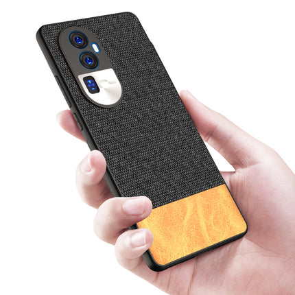 Mobizang Soft Fabric & Leather Hybrid Protective Back Cover for Oppo Reno 10 Pro Plus | Shockproof Slim Hard Anti Slip Back Case (Black::Brown)