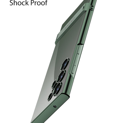 Mobizang Phantom Ultra Thin Back Case for Samsung Galaxy S23 Ultra Cover | Inbuilt Stand Electroplated Edges Full Body Protection Back Cover (Green)