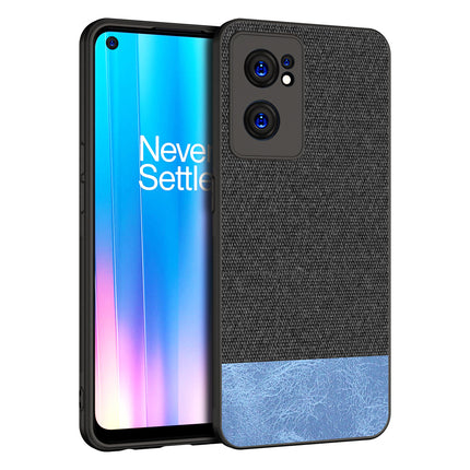 Soft Fabric & Leather Hybrid Protective Case Cover for OnePlus Nord CE 2 (5G) (Black ,Blue)