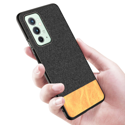Soft Fabric & Leather Hybrid for OnePlus 9RT  Back Cover, Shockproof Protection Slim Hard Back Case (Black ,Brown)