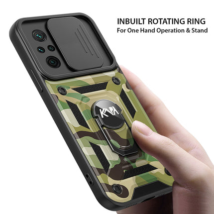Tank Back Cover for Redmi Note 10 Pro / Note 10 Pro Max , Inbuilt Ring + Slider [Military Grade Protection] Shockproof Lens Protection Case (Green)