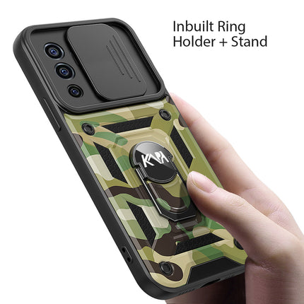 Tank Back Cover for Vivo V23E , Inbuilt Ring + Slider Shockproof Lens Protection Case (Green)