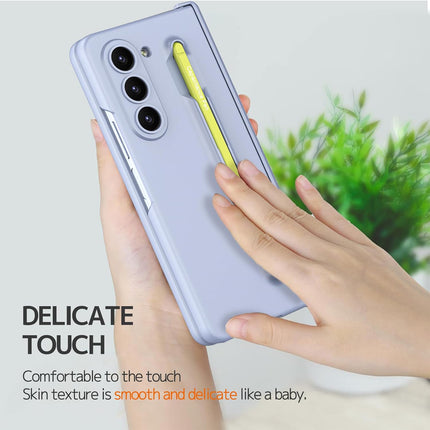 Mobizang Contrast Magnetic Hinge Case for Samsung Galaxy Z Fold 5 | Inbuilt S-Pen Holder Stand Hybrid Back Cover (Light Blue with Green Pen)