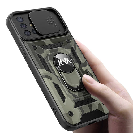 Tank Back Cover for Samsung Galaxy A71 , Inbuilt Ring & Slider [Military Grade Protection] Shockproof Lens Protection Case (Black)