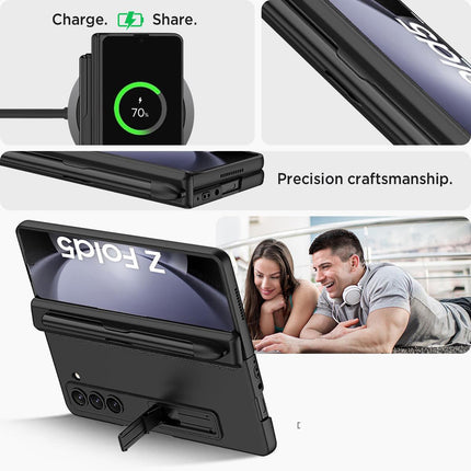 Mobizang Magnetic Hinge Case for Samsung Galaxy Z Fold 5 | Inbuilt S-Pen Holder Stand Hybrid Back Cover (Black)