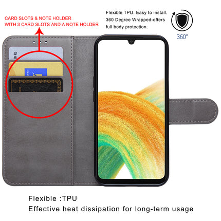 Mobizang Prime Slim Magnetic Flip Cover for Samsung Galaxy A34 | PU Leather Shockproof Folio Case with Card Holders RFID Blocking Kickstand (Grey)