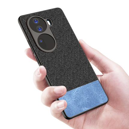 Mobizang Soft Fabric & Leather Hybrid Protective Back Cover for Oppo Reno 11 PRO | Shockproof Slim Hard Anti Slip Back Case (Black , Blue)
