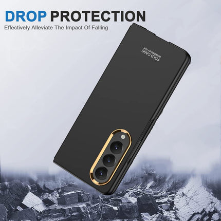 Mobizang Ultra Thin PC Case with Golden Lens Ring for Galaxy Z Fold4 - Black