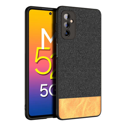 Soft Fabric & Leather Hybrid Protective Case Cover for Samsung Galaxy M52 (5G) (Black,Brown)