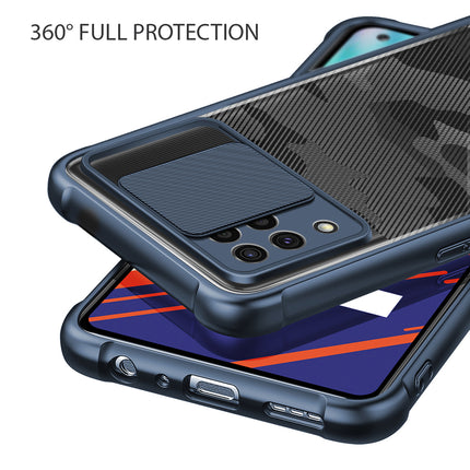 Camo Slider Back Cover for Samsung Galaxy F62 , [Military Grade Protection] Shockproof Slim Clear Camera Shield Bumper Back Case (Blue)