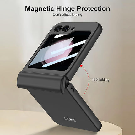 Mobizang Ultra Thin Back Cover for Galaxy Z Flip5 / Z Flip 5 | Magnetic Hinge Protection and Inbuilt Glass Window Protection (Black)