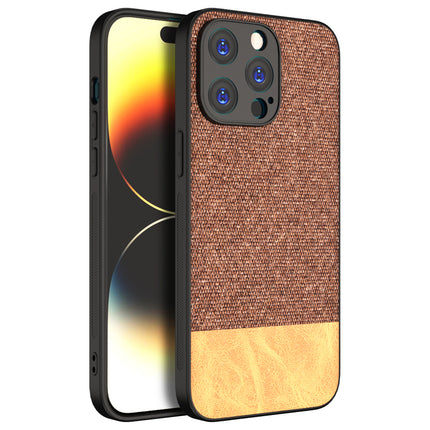 Mobizang Soft Fabric & Leather Hybrid Protective Back Cover for Apple iPhone 15 Pro | Shockproof Slim Hard Anti Slip Back Case (Brown)