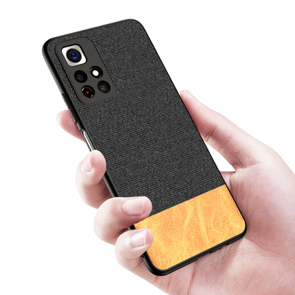 Soft Fabric & Leather Hybrid Protective Case Cover for Redmi Note 11T (5G) (Black,Brown)