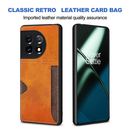 Mobizang Razor Wallet Back Case for OnePlus 11 | Slim PU Leather & Fabric Cover with Inbuilt Card Pocket (Brown)