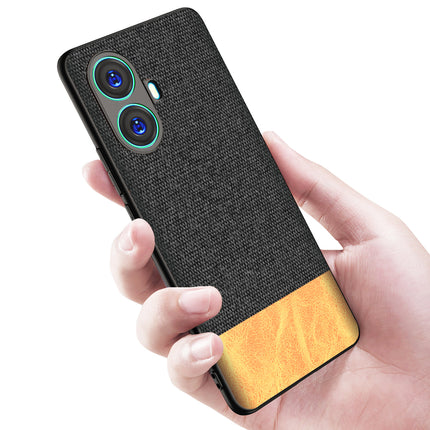 Mobizang Soft Fabric & Leather Hybrid for Realme 10 Pro Plus Back Cover | Shockproof Hybrid Slim Hard Anti Slip Back Case (Black , Brown)