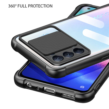 Slider Back Cover for Oppo Reno 5 PRO , [Military Grade Protection] Shockproof Slim Clear Camera Shield Bumper Back Case (Black)