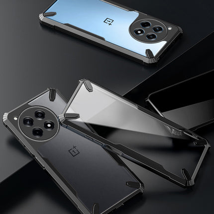 Mobizang Bull Clear Back Cover for OnePlus 12 | [Military Grade Protection] Shock Proof Slim Hybrid Bumper Case (Black)