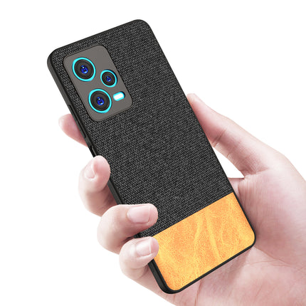Mobizang Soft Fabric & Leather Hybrid for Redmi Note 12 Pro Back Cover | Shockproof Hybrid Slim Hard Anti Slip Back Case (Black , Brown)