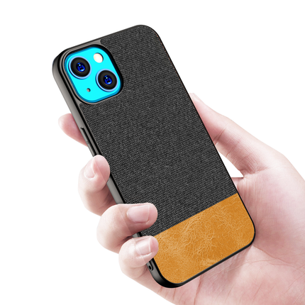 Soft fabric & Leather Hybrid Protective Case Cover for Apple iphone 13 (Black,Brown)