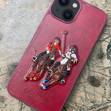 Santa Barbara Polo Jockey Series Luxury Leather Back Case Cover for Apple iPhone 13 (6.1) (Red)