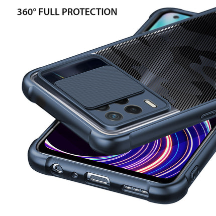 Camo Slider Back Cover for Realme 8 (5G) , [Military Grade Protection] Shockproof Slim Clear Camera Shield Bumper Back Case (Blue)