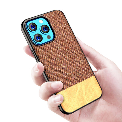 Mobizang Soft Fabric & Leather Hybrid Protective Back Case Cover for Apple iPhone 14 Mini (Brown)