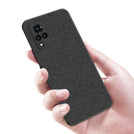 Soft Fabric Hybrid for Vivo V21 Back Cover, Shockproof Protection Slim Hard Back Case (Black)