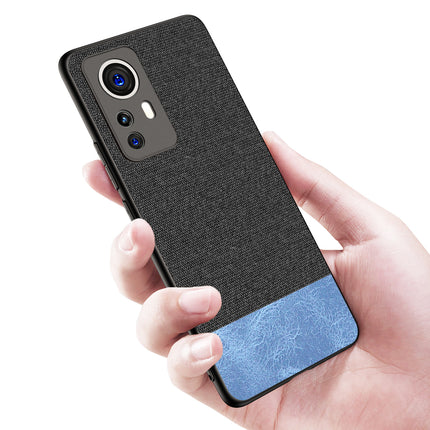 Soft Fabric & Leather Hybrid Protective Back Case Cover for Xiaomi 12 PRO (5G) (Black , Blue)