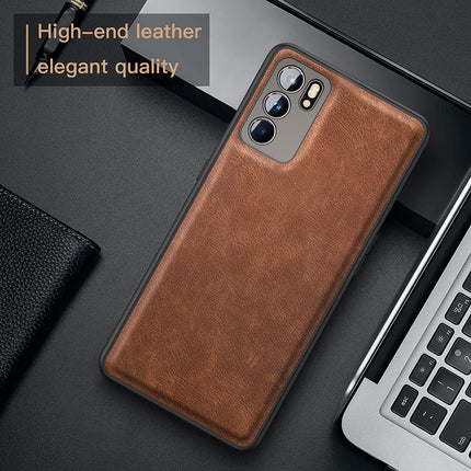 Tux Back Case For Oppo Reno 6 (5G) , Slim Leather Case with Soft Edge Shockproof Back Cover (Brown)