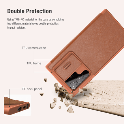 Nillkin Qin Series Leather Flip Case Cover for Samsung Galaxy S22 Ultra (Brown)