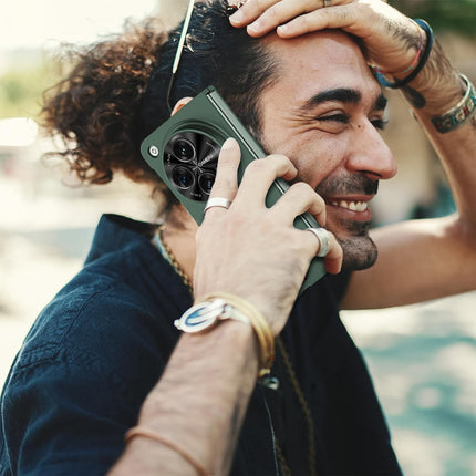 Mobizang Shockproof Protective Band Back Cover for OnePlus Open | Wrist Strap , Ring , Kickstand and Inbuilt Screen Tempered Glass Case, Green