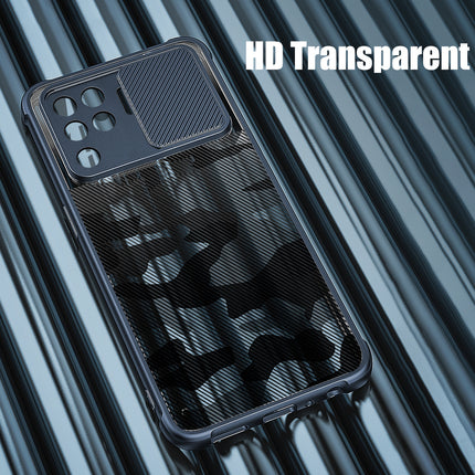 Camo Slider Back Cover for Oppo F19 PRO , [Military Grade Protection] Shockproof Slim Clear Camera Shield Bumper Back Case (Blue)