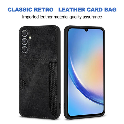 Mobizang Razor Wallet Back Case for Samsung Galaxy A34 (5G) | Slim PU Leather & Fabric Cover with Inbuilt Card Pocket (Black)