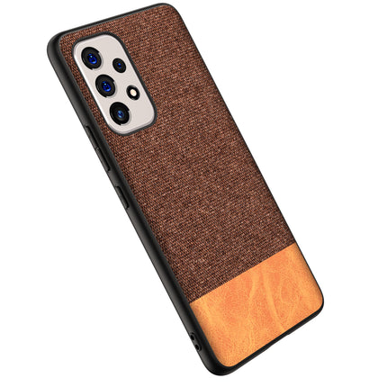 Soft Fabric & Leather Hybrid Protective Back Case Cover for Samsung Galaxy A33 (5G) (Brown)